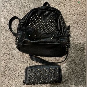 Leather Studded Mini Backpack and Matching Wallet
